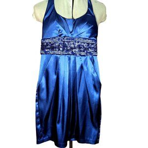 Juniors B. Darlin Trixxi style navy beaded high waist pleated mini dress 5/6245